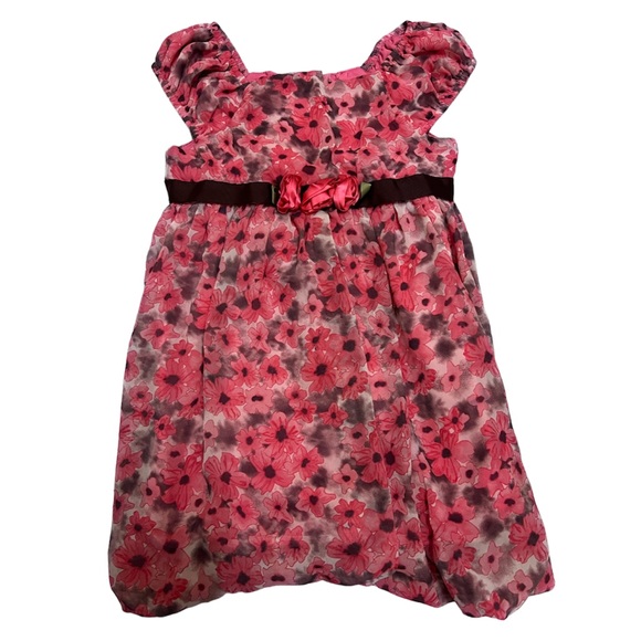 LITTLE GIRLS 2 PCS OUTFIT SET: FLOWERY DRESS WITH BROWN LEGGINGS - Picture 2 of 7